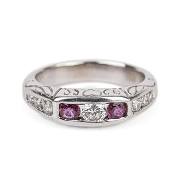 PENWARDEN 14K White Gold Ruby Diamond Etched Heart Ring