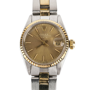 ROLEX Oyster Perpetual Date Stainless Steel 14K Ladies Watch 25mm