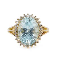 10K Yellow Gold Aquamarine Diamond Halo Ring