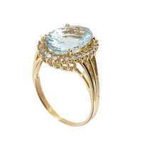 10K Yellow Gold Aquamarine Diamond Halo Ring