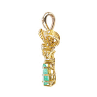 14K Yellow Gold Pear Shaped Emerald Diamond Drop Pendant