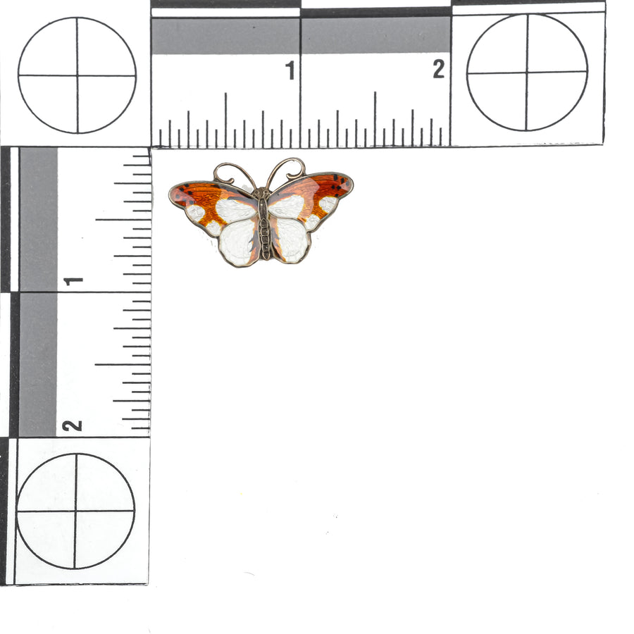 DAVID ANDERSEN Sterling Silver Enamel Butterfly Brooch - Orange & White