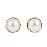 14K Yellow Gold Mabe Pearl Modernist Clips