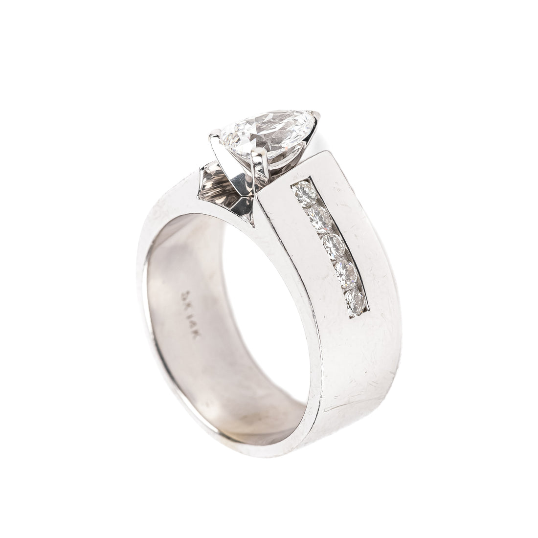 14K White Gold Pear Shaped Diamond Band Ring