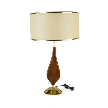Vintage MCM Walnut & Brass Finish Lamp w/Shade