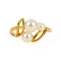 MIKIMOTO 18K Yellow Gold 3 Akoya Pearl Ring