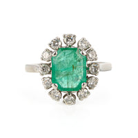 Platinum Emerald & Diamond Cluster Ring