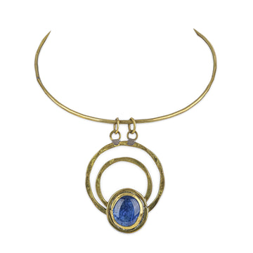 RAFAEL Brass Blue Glass Cabochon Torque Necklace
