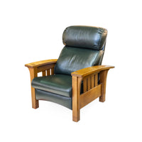 STICKLEY Bustle Back Mission Oak Recliner - Dark Green Leather