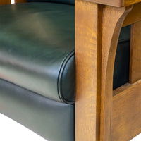 STICKLEY Bustle Back Mission Oak Recliner - Dark Green Leather