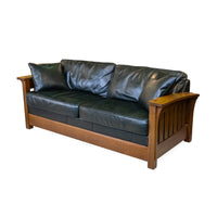 STICKLEY Fayetteville Mission Oak Sofa Bed - Dark Green Leather