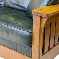 STICKLEY Fayetteville Mission Oak Sofa Bed - Dark Green Leather