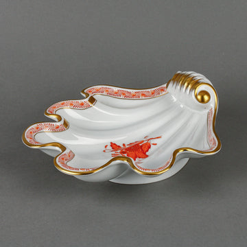 HEREND Chinese Bouquet Shell Dish with Scroll Handle