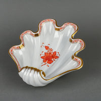 HEREND Chinese Bouquet Shell Dish with Scroll Handle
