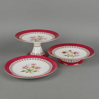 Antique ROYAL CROWN DERBY Hand Painted Floral Maroon Band Dessert Set 10 Pieces