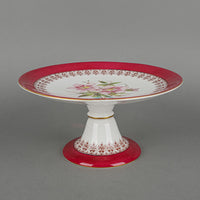 Antique ROYAL CROWN DERBY Hand Painted Floral Maroon Band Dessert Set 10 Pieces