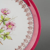 Antique ROYAL CROWN DERBY Hand Painted Floral Maroon Band Dessert Set 10 Pieces