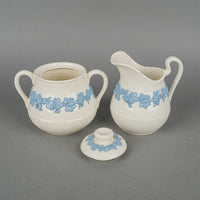 WEDGWOOD Blue On White Embossed Queens Ware Tea & Coffee Set 39 Pieces