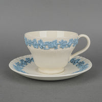WEDGWOOD Blue On White Embossed Queens Ware Tea & Coffee Set 39 Pieces