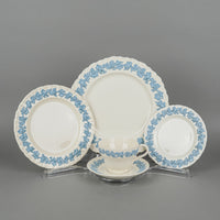 WEDGWOOD Blue On White Embossed Queens Ware 8 Place Settings Plus Extras