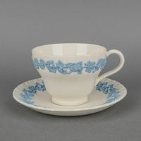 WEDGWOOD Blue On White Embossed Queens Ware 8 Place Settings Plus Extras