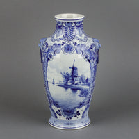 ROYAL DELFT Hand-Painted Windmill/Boat Vase