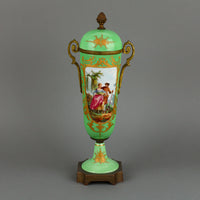 French Porcelain Lidded Vase with Brass Fittings
