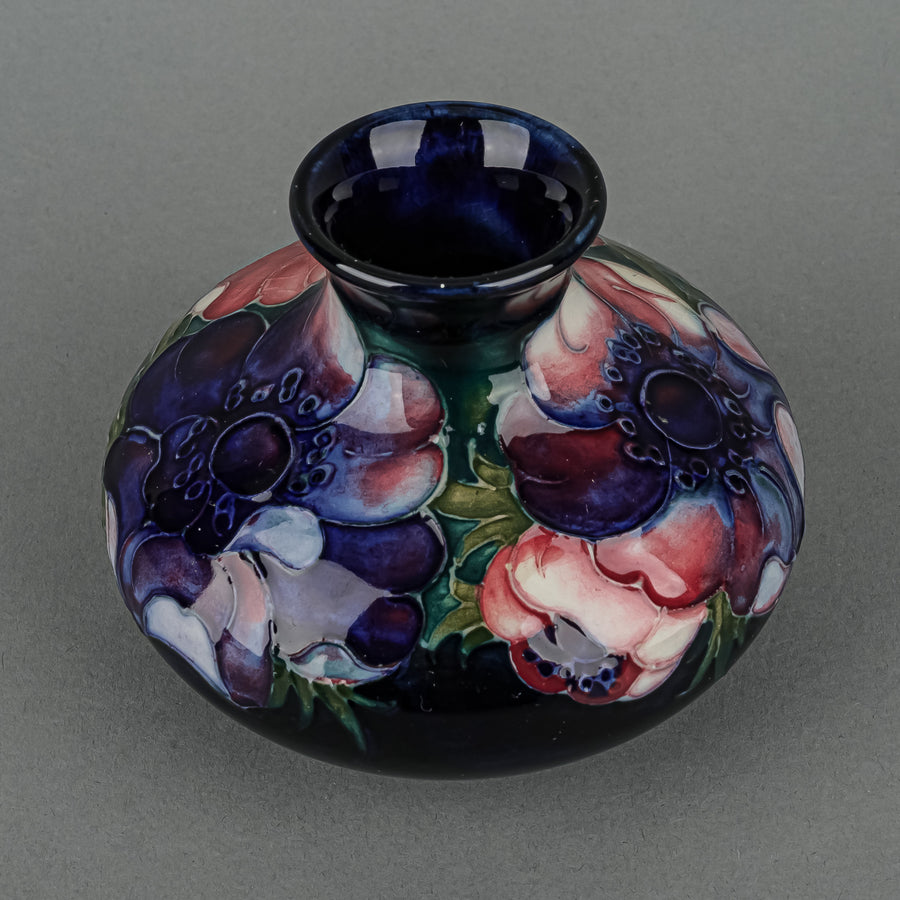 Wm MOORCROFT Anemone Blue Ground Squat Vase