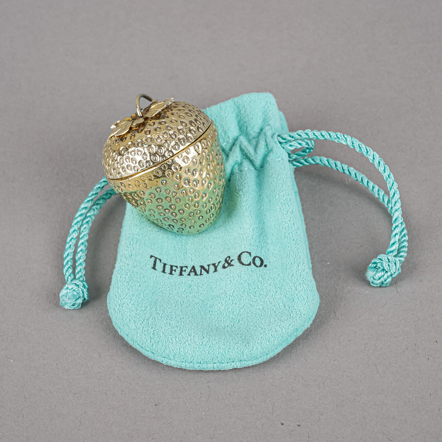TIFFANY & CO. Sterling Silver Vermeil Strawberry Pill Box with Dust Pouch
