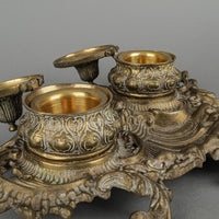 Cast Brass Duo Inkwell Stand Rococo Style