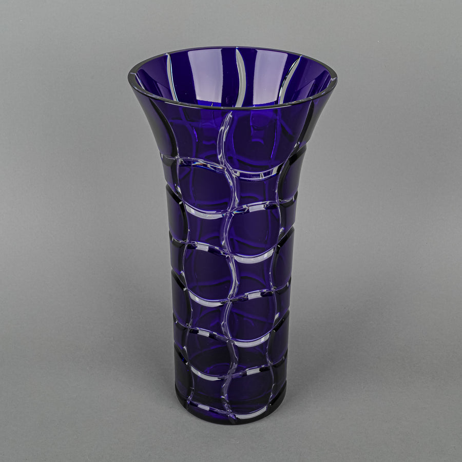 AJKA Hungary Blue Cased Cut To Clear Crystal Vase