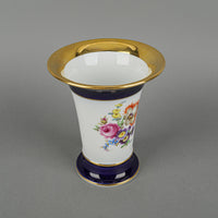 MEISSEN Hand Painted Floral Cobalt & Gold Band Flare Vase