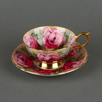 AYNSLEY Hand-Painted Cabbage Roses Cup & Saucer C1026