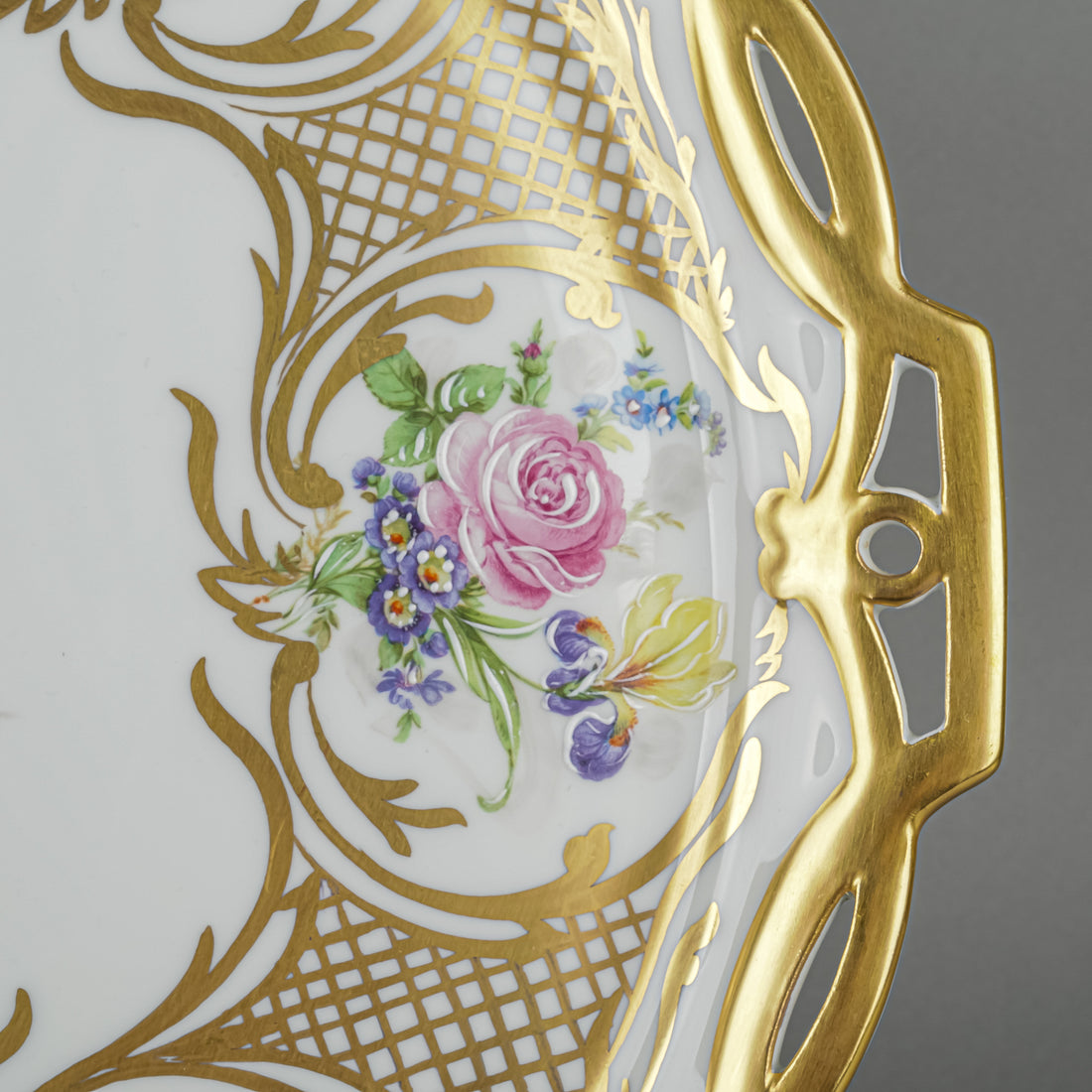 PORCELAINES DE ARTE Limoges Hand-Painted Floral Tray