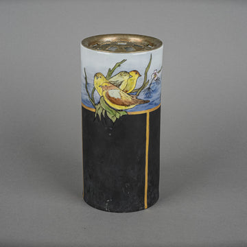 ROSENTHAL Hand Painted Bird Cylinder Vase w/Metal Frog