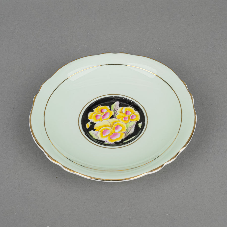 PARAGON Hand-Painted Pansies, Black Ground Cup & Saucer G6600