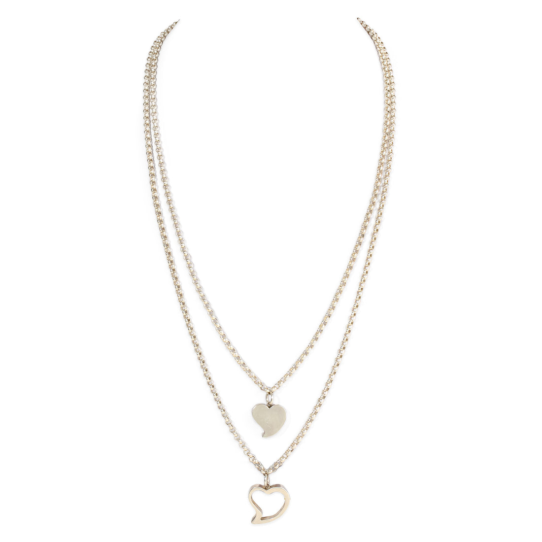 Sterling Silver 2-Strand 2-Heart Necklace