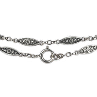 Sterling Silver Ellipse Shape Flower Link Muff Chain Necklace