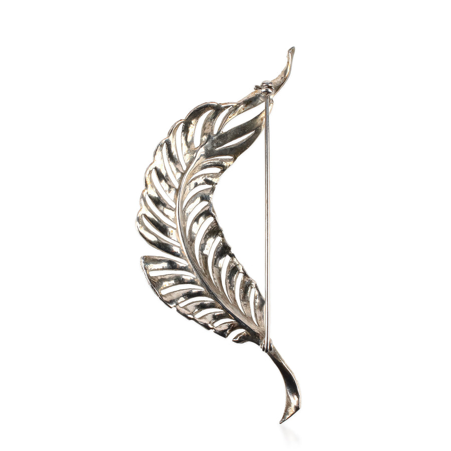 Sterling Silver Marcasite Feather Brooch