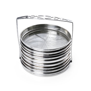 Sterling Silver Rim Crystal Coaster Set with Stand