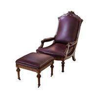 Victorian Burgundy Leather Lounge Chair with Ottoman