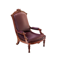 Victorian Burgundy Leather Lounge Chair with Ottoman