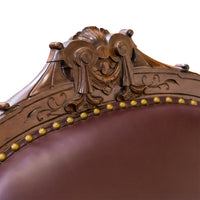 Victorian Burgundy Leather Lounge Chair with Ottoman