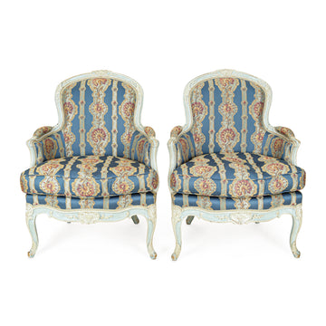 Vintage Louis Style Painted Bergere Chairs - Set of 2