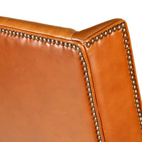 Wood Framed Tan Leather Armchairs - Set of 2