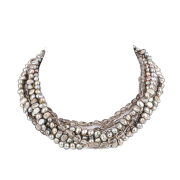 AMY KAHN RUSSELL Quartz Grey FW Pearl 7 Strand Necklace