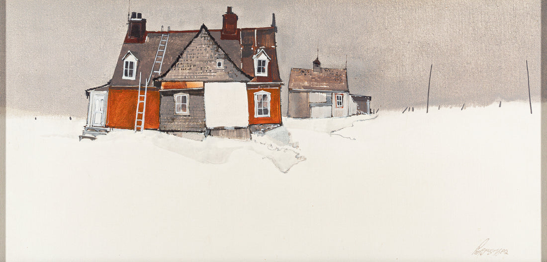 Unknown Artist, Winter Landscape With Houses - Mixed Media on canvas