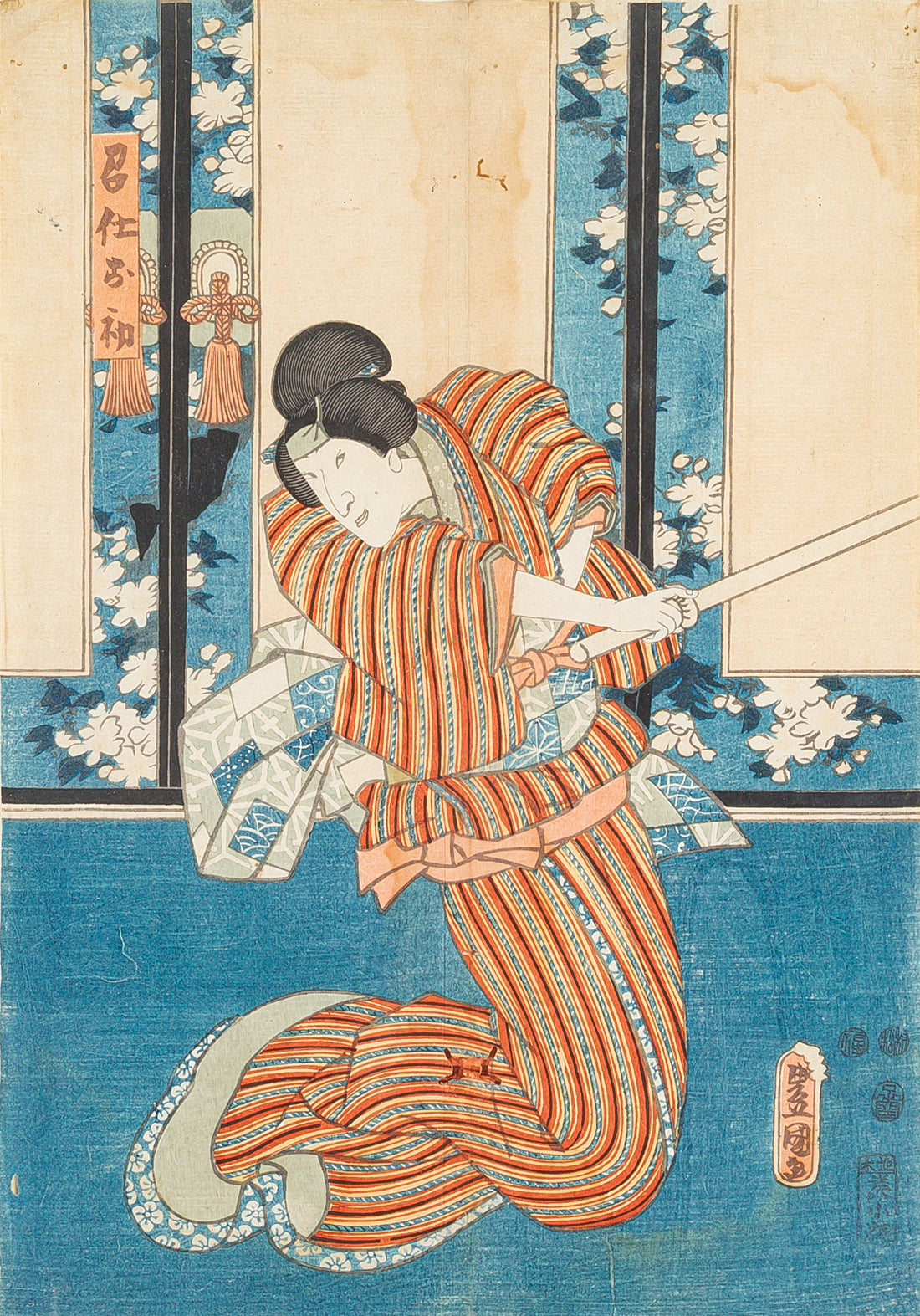 Japanese Ukio-e Woodblock Print Kabuki Actor With Sword
