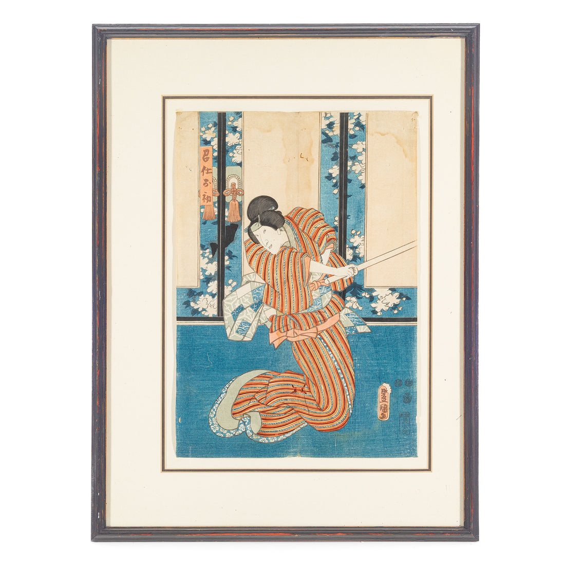 Japanese Ukio-e Woodblock Print Kabuki Actor With Sword