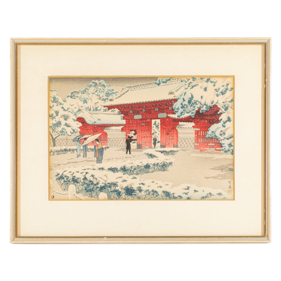 Shiro Kasamatsu (Japanese 1898-1991) "Red Gate At Hongo In Snow"